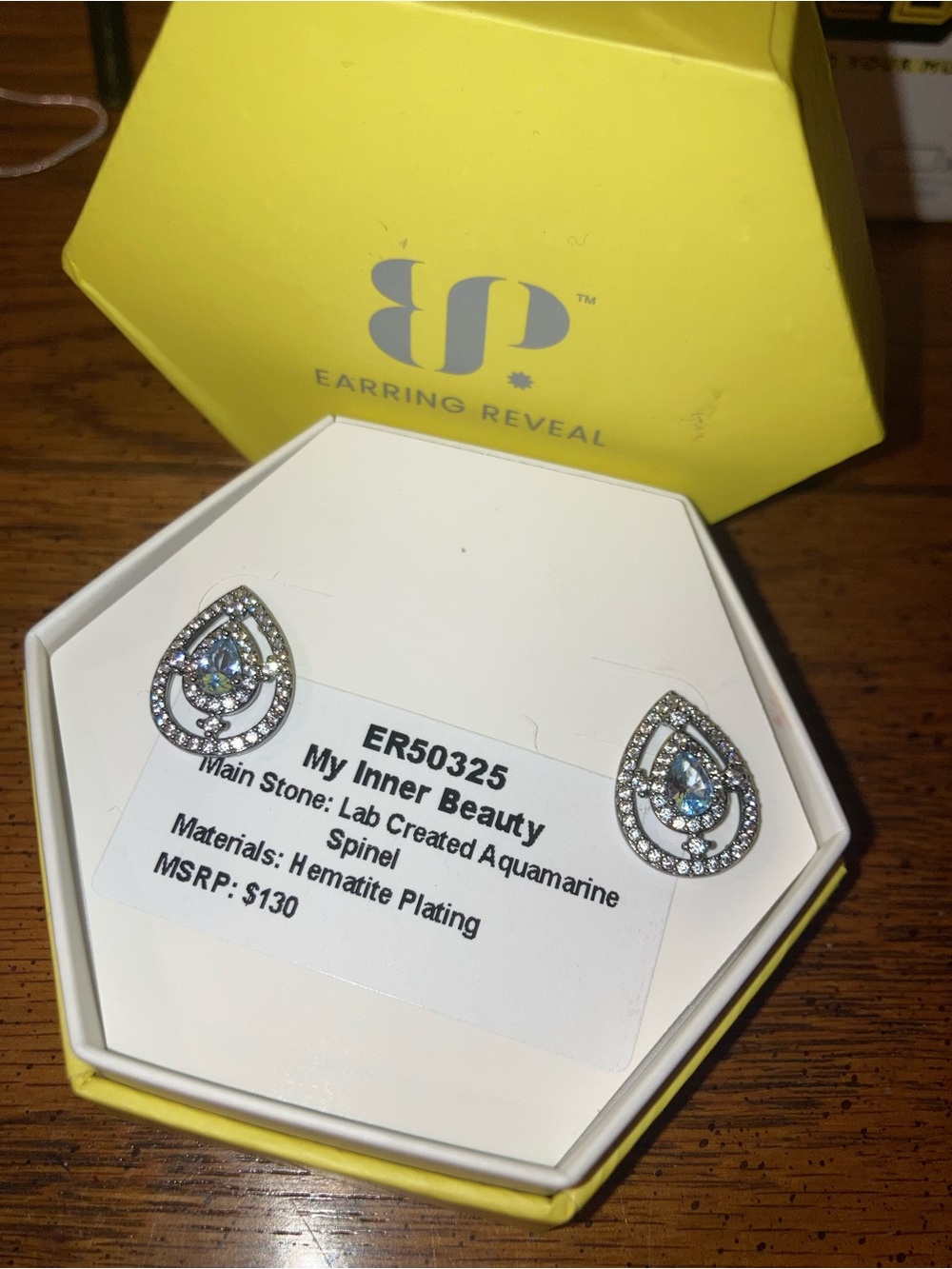 Bomb Party "My Inner Beauty" ER50325 Aquamarine Spinel on Hematite $130 MSRP